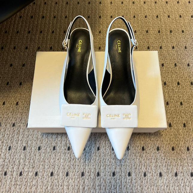 CELINE 26S HIGH-HEEL SLINGBACK 45 MM IN WHITE CALFSKIN