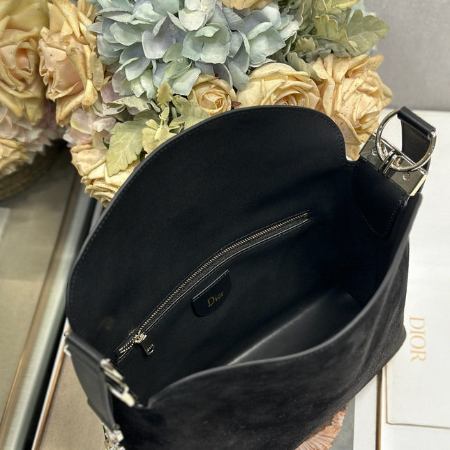 DIOR 26S DIORLY BAG 28 IN BLACK SUEDE