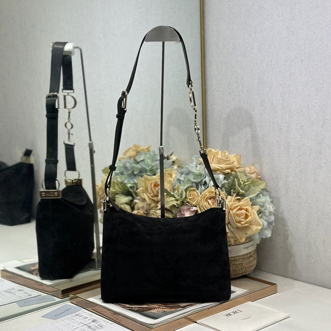 DIOR 26S DIORLY BAG 28 IN BLACK SUEDE