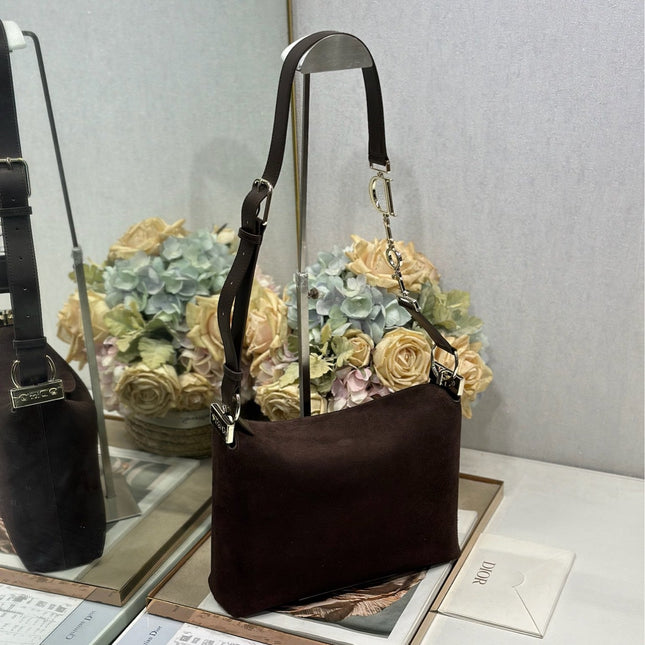 DIOR 26S DIORLY BAG 33 IN DRAK BROWN SUEDE