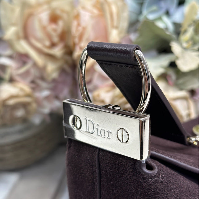 DIOR 26S DIORLY BAG 33 IN DRAK BROWN SUEDE
