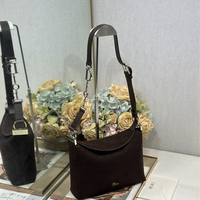 DIOR 26S DIORLY BAG 33 IN DRAK BROWN SUEDE