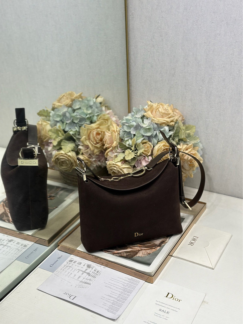 DIOR 26S DIORLY BAG 28 IN DARK BROWN SUEDE