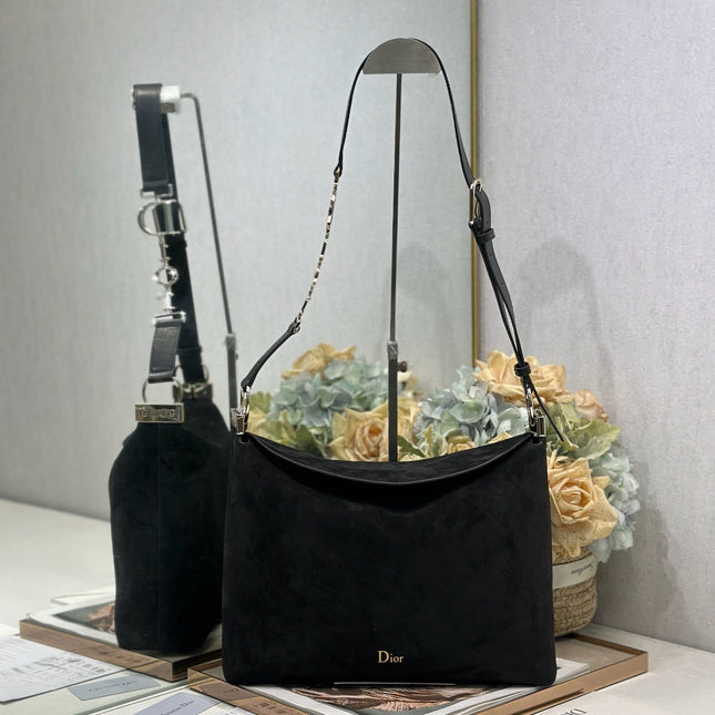 DIOR 26S DIORLY BAG 33 IN BLACK SUEDE