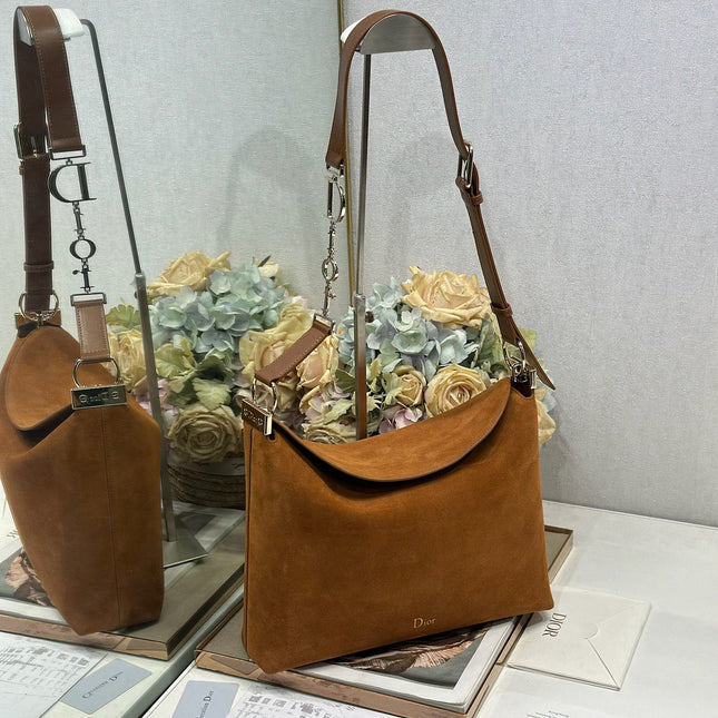 DIOR 26S DIORLY BAG 33 IN BROWN SUEDE