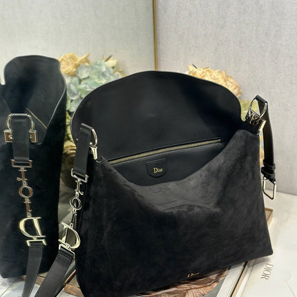 DIOR 26S DIORLY BAG 36 IN BLACK SUEDE