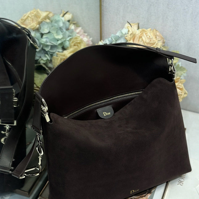 DIOR 26S DIORLY BAG 36 IN DARK BROWN SUEDE