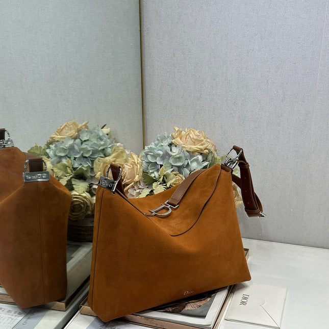 DIOR 26S DIORLY BAG 39 IN BROWN SUEDE