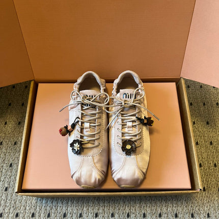 MIUMIU 26S SNEAKERS IN LIGHT PINK PLUME SATIN