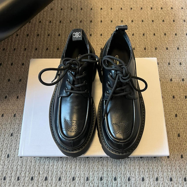 CELINE 26S LACE-UP LOAFERS IN BLACK CALFSKIN
