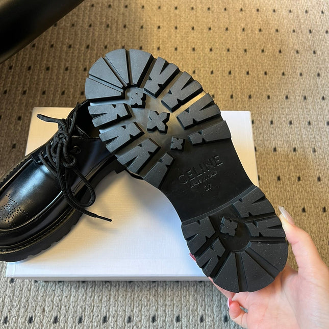 CELINE 26S LACE-UP LOAFERS IN BLACK CALFSKIN