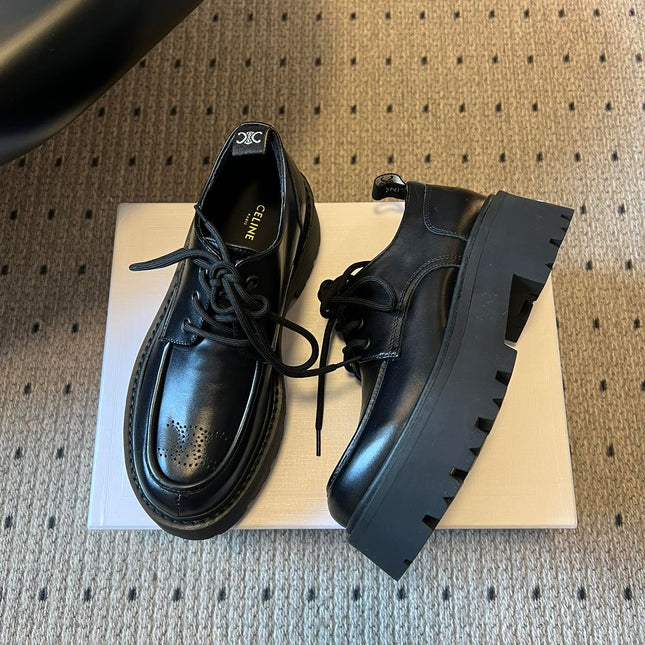 CELINE 26S LACE-UP LOAFERS IN BLACK CALFSKIN