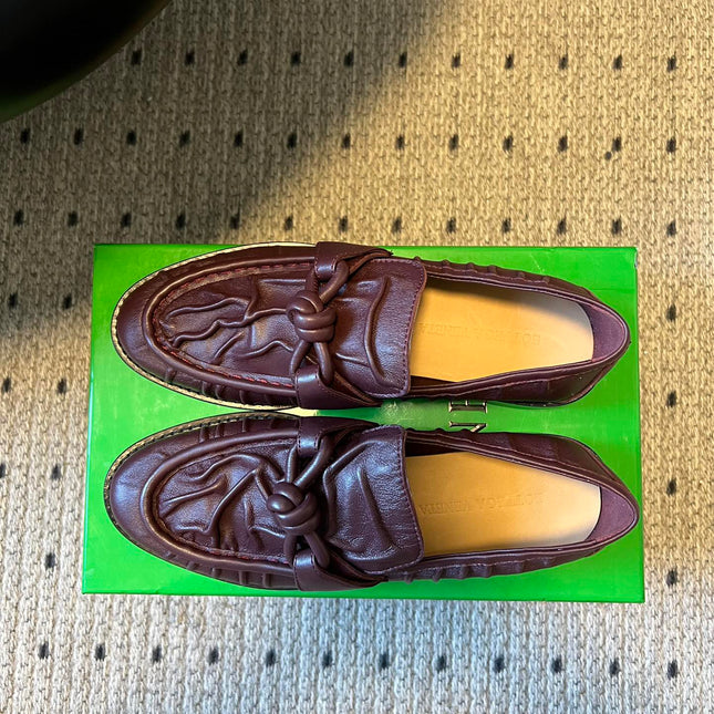 BOTTEGA VENETA 26S LOAFERS IN DARK REDDISH BROWN LAMBSKIN