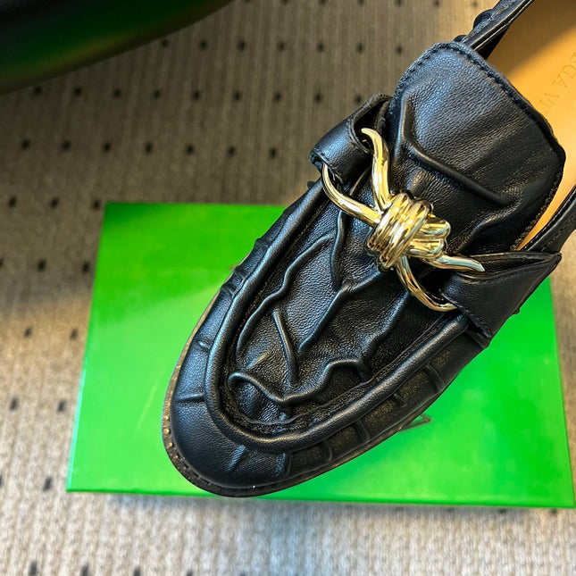 BOTTEGA VENETA 26S LOAFERS IN BLACK LAMBSKIN WITH GOLD HARDWARE