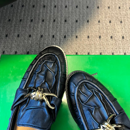 BOTTEGA VENETA 26S LOAFERS IN BLACK LAMBSKIN WITH GOLD HARDWARE