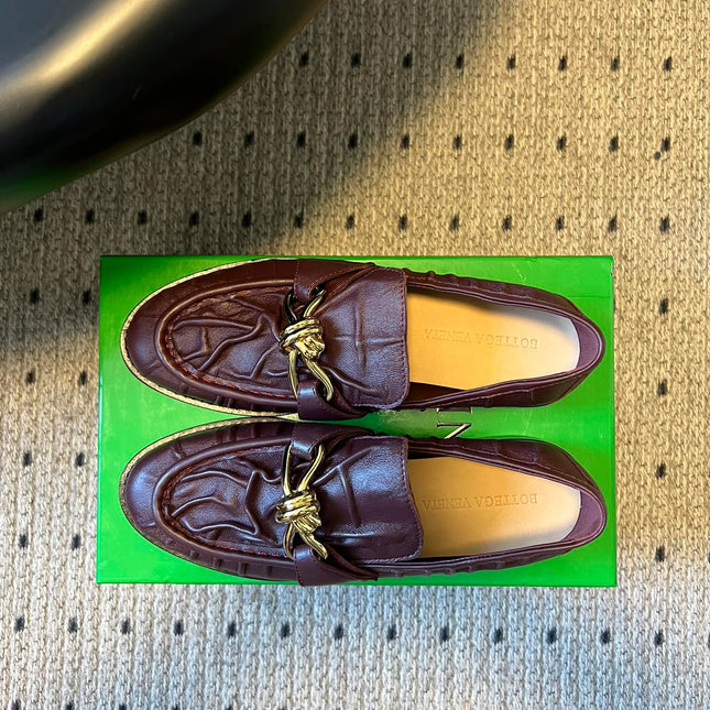 BOTTEGA VENETA 26S LOAFERS IN DARK BROWN LAMBSKIN WITH GOLD HARDWARE