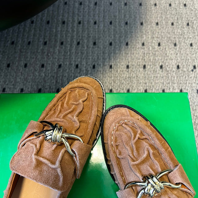 BOTTEGA VENETA 26S LOAFERS IN BROWN SUEDE WITH GOLD HARDWARE