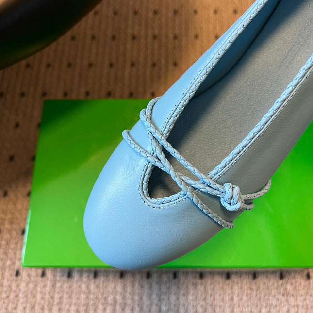 BOTTEGA VENETA 26S ESPADRILLE BALLET FLATS IN BLUE LAMBSKIN