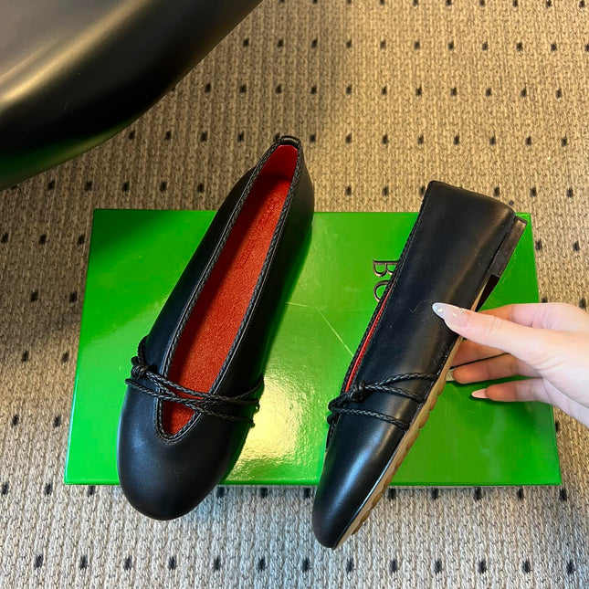 BOTTEGA VENETA 26S ESPADRILLE BALLET FLATS IN BLACK LAMBSKIN
