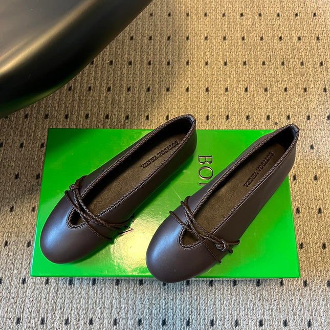 BOTTEGA VENETA 26S ESPADRILLE BALLET FLATS IN DARK BROWN LAMBSKIN