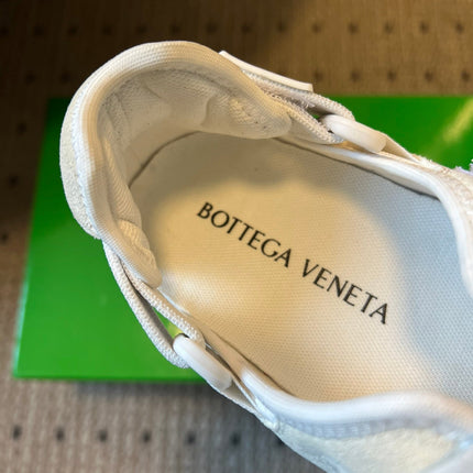 BOTTEGA VENETA 26S MARY JANE SNEAKER IN WHITE SUEDE AND FABRIC