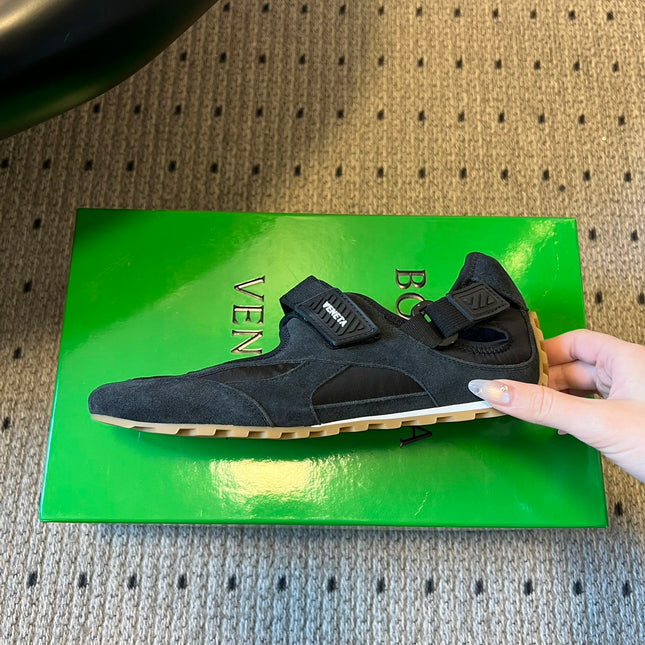 BOTTEGA VENETA 26S MARY JANE SNEAKER IN BLACK SUEDE AND FABRIC