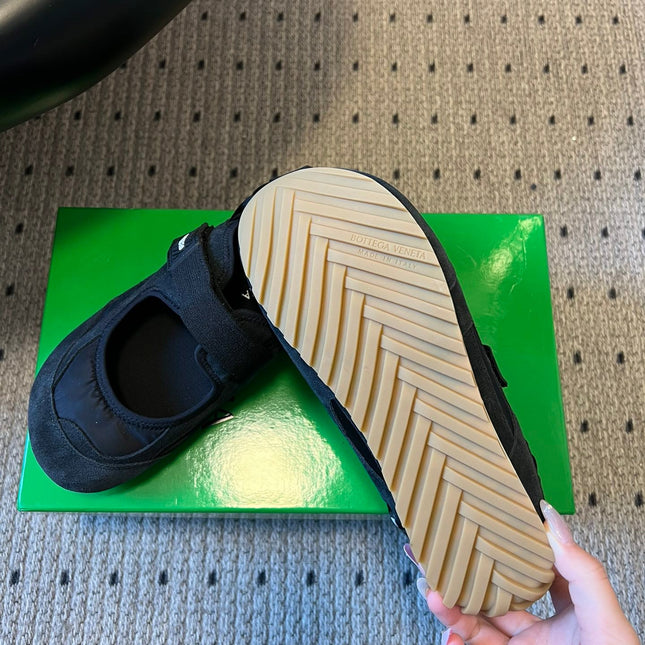 BOTTEGA VENETA 26S MARY JANE SNEAKER IN BLACK SUEDE AND FABRIC