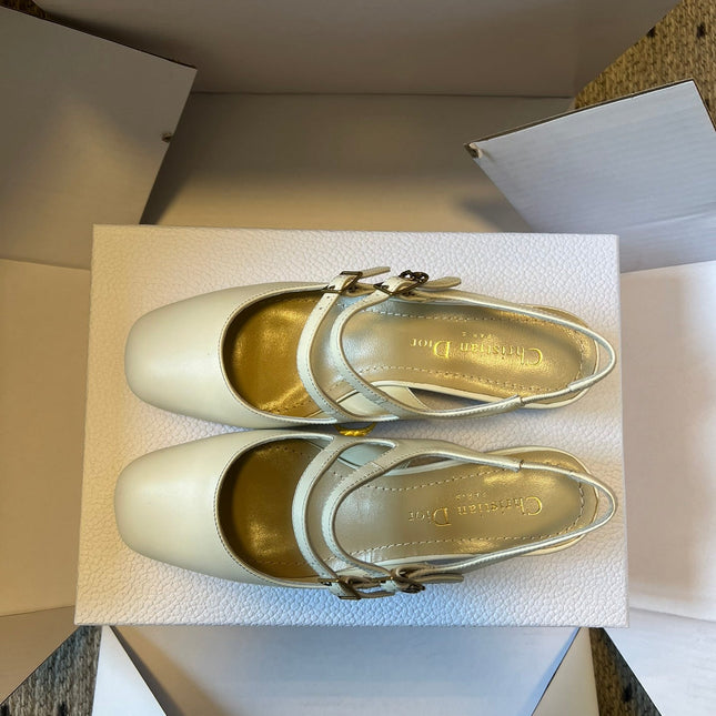DIOR 26S CHERIE SLINGBACK PUMP 45MM IN CREAM WHITE CALFSKIN GOLD HARDWARE