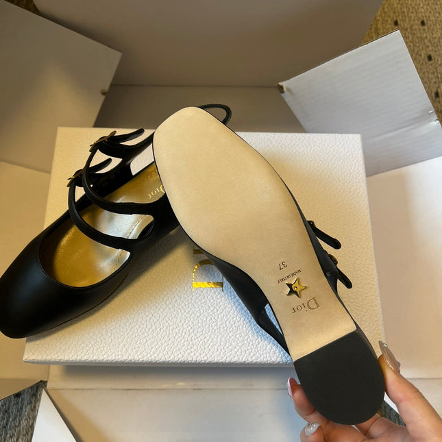 DIOR 26S CHERIE SLINGBACK PUMP 45MM IN BLACK CALFSKIN GOLD HARDWARE