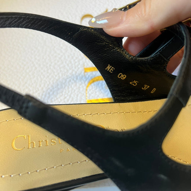 DIOR 26S CHERIE SLINGBACK PUMP 45MM IN BLACK CALFSKIN GOLD HARDWARE