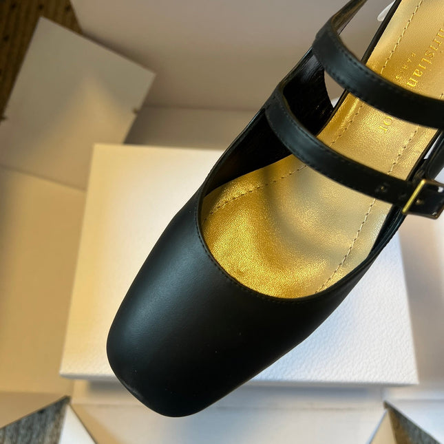 DIOR 26S CHERIE SLINGBACK PUMP 45MM IN BLACK CALFSKIN GOLD HARDWARE