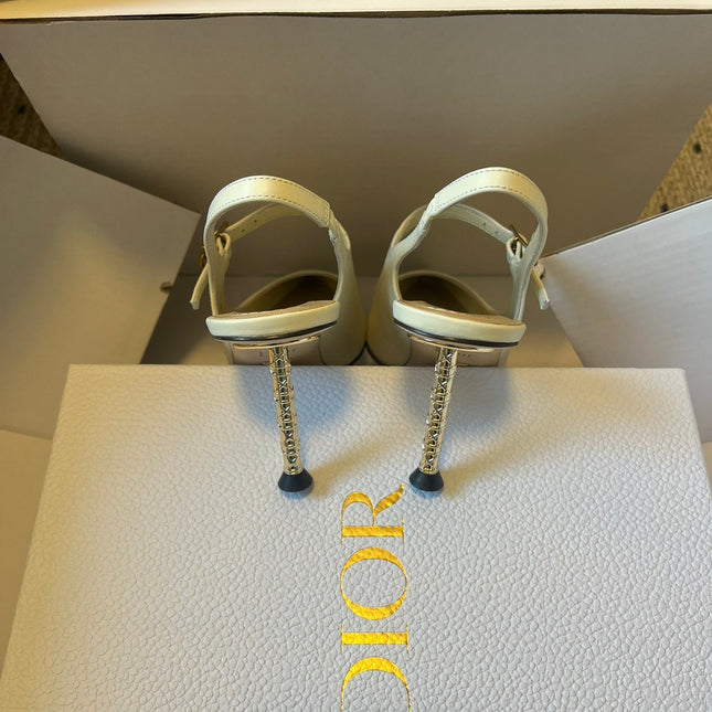 DIOR 26S SLINGBACK PUMP 90MM IN CREAM WHITE CALFSKIN GOLD HARDWARE