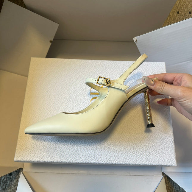 DIOR 26S SLINGBACK PUMP 90MM IN CREAM WHITE CALFSKIN GOLD HARDWARE
