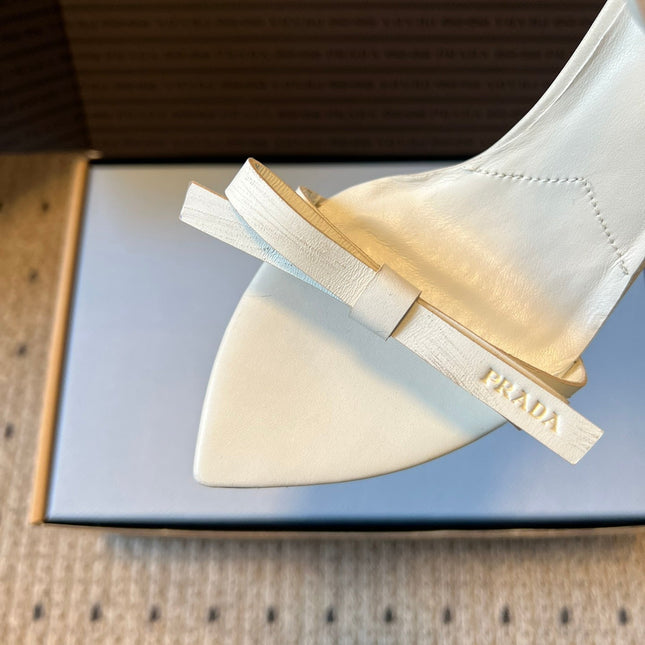PRADA 26S POINTED-TOE STRAPPY HIGH-HEEL SANDALS 80MM IN WHITE CALFSKIN