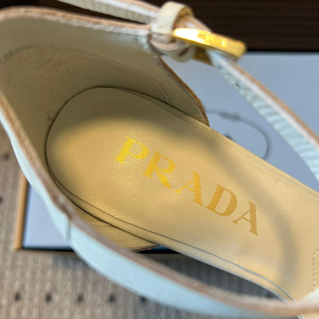 PRADA 26S POINTED-TOE STRAPPY HIGH-HEEL SANDALS 80MM IN WHITE CALFSKIN