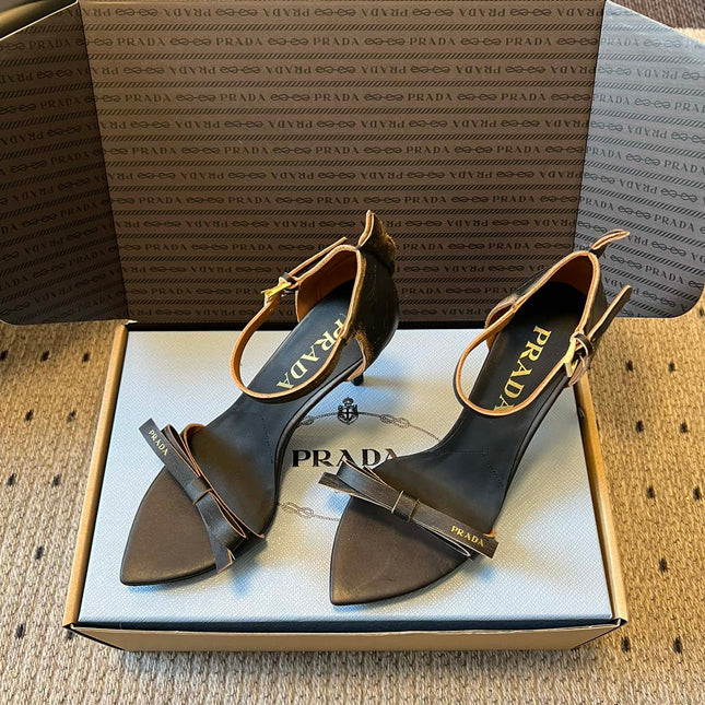 PRADA 26S POINTED-TOE STRAPPY HIGH-HEEL SANDALS 60MM IN BLACK CALFSKIN