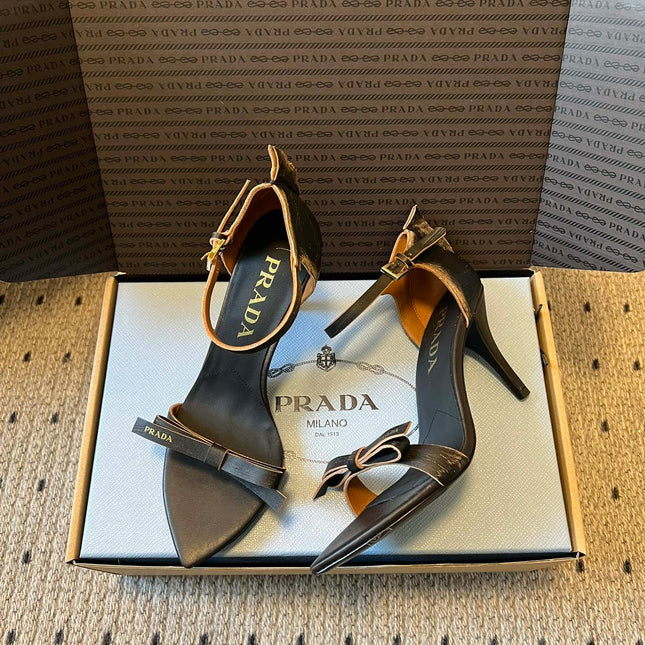 PRADA 26S POINTED-TOE STRAPPY HIGH-HEEL SANDALS 60MM IN BLACK CALFSKIN