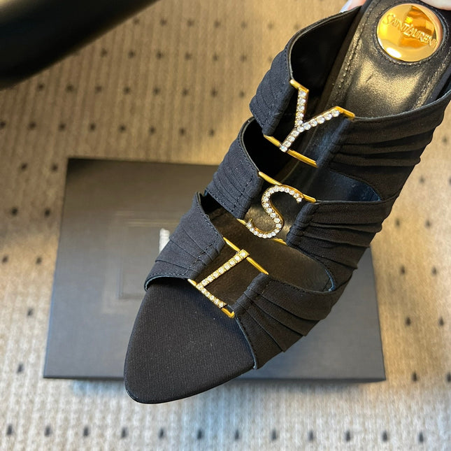 YSL 26S HEELED SANDALS 100 MM IN BLACK FABRIC