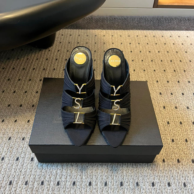 YSL 26S HEELED SANDALS 100 MM IN BLACK FABRIC