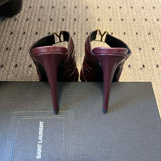 YSL 26S HEELED SANDALS 100 MM IN DARK BROWN LAMBSKIN