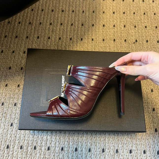 YSL 26S HEELED SANDALS 100 MM IN DARK BROWN LAMBSKIN