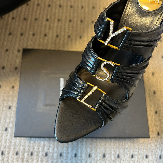 YSL 26S HEELED SANDALS 100 MM IN BLACK LAMBSKIN