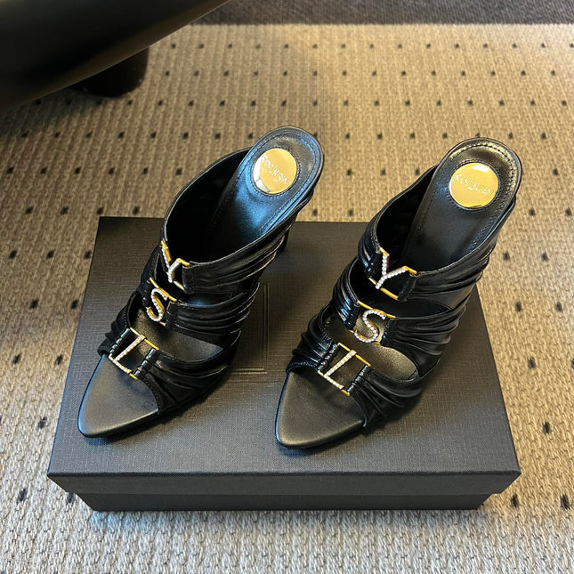 YSL 26S HEELED SANDALS 100 MM IN BLACK LAMBSKIN
