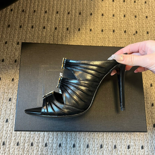 YSL 26S HEELED SANDALS 100 MM IN BLACK LAMBSKIN
