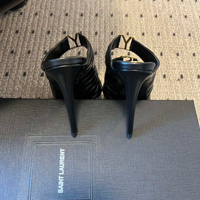 YSL 26S HEELED SANDALS 100 MM IN BLACK LAMBSKIN