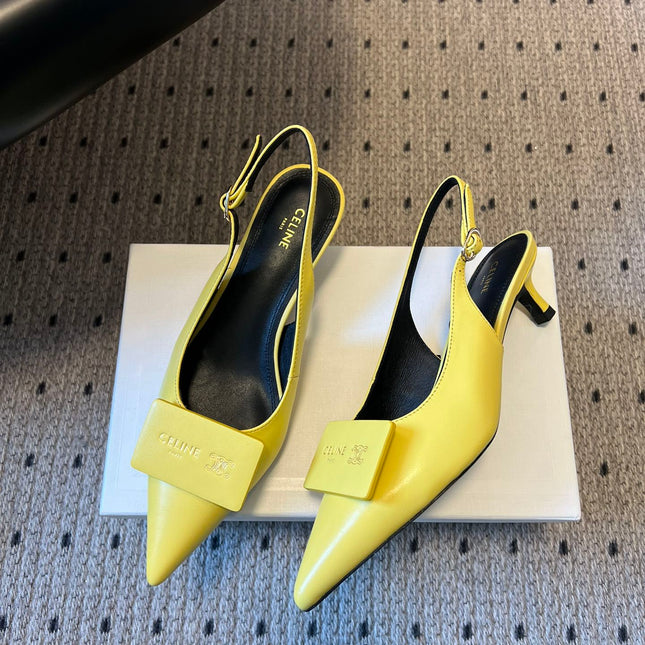 CELINE 26S HIGH-HEEL SLINGBACK 55 MM IN YELLOW CALFSKIN