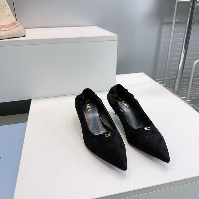 PRADA 26S PUMPS 55MM IN BLACK SUEDE