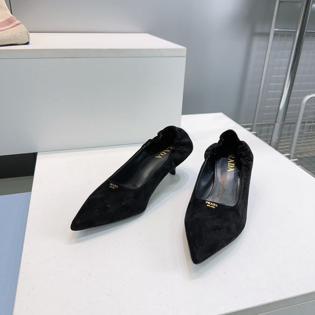 PRADA 26S PUMPS 55MM IN BLACK SUEDE