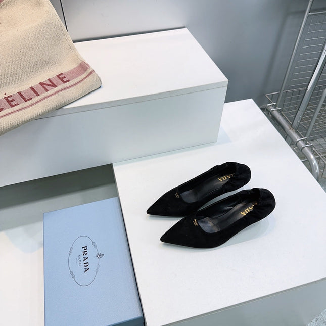 PRADA 26S PUMPS 55MM IN BLACK SUEDE