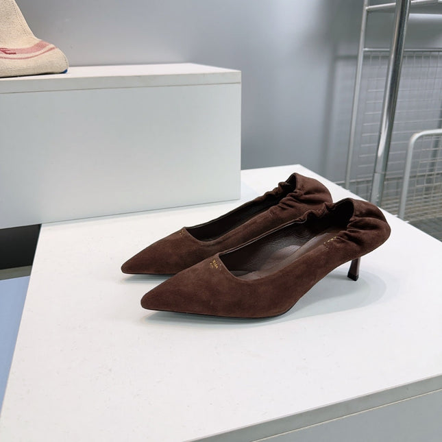 PRADA 26S PUMPS 55MM IN DARK BROWN SUEDE
